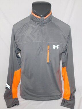 Under Armour Imminent Run Mens M Gray Orange Long Sleeve 1/4 Zip Running shirt